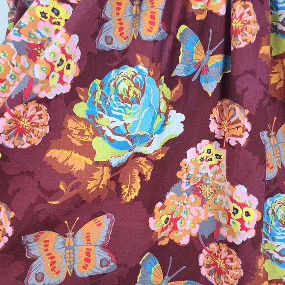 Blue Juniper Burgundy Long Sleeve Dress with Large Flower and Butterfly Print 12 - Picture 4 of 8